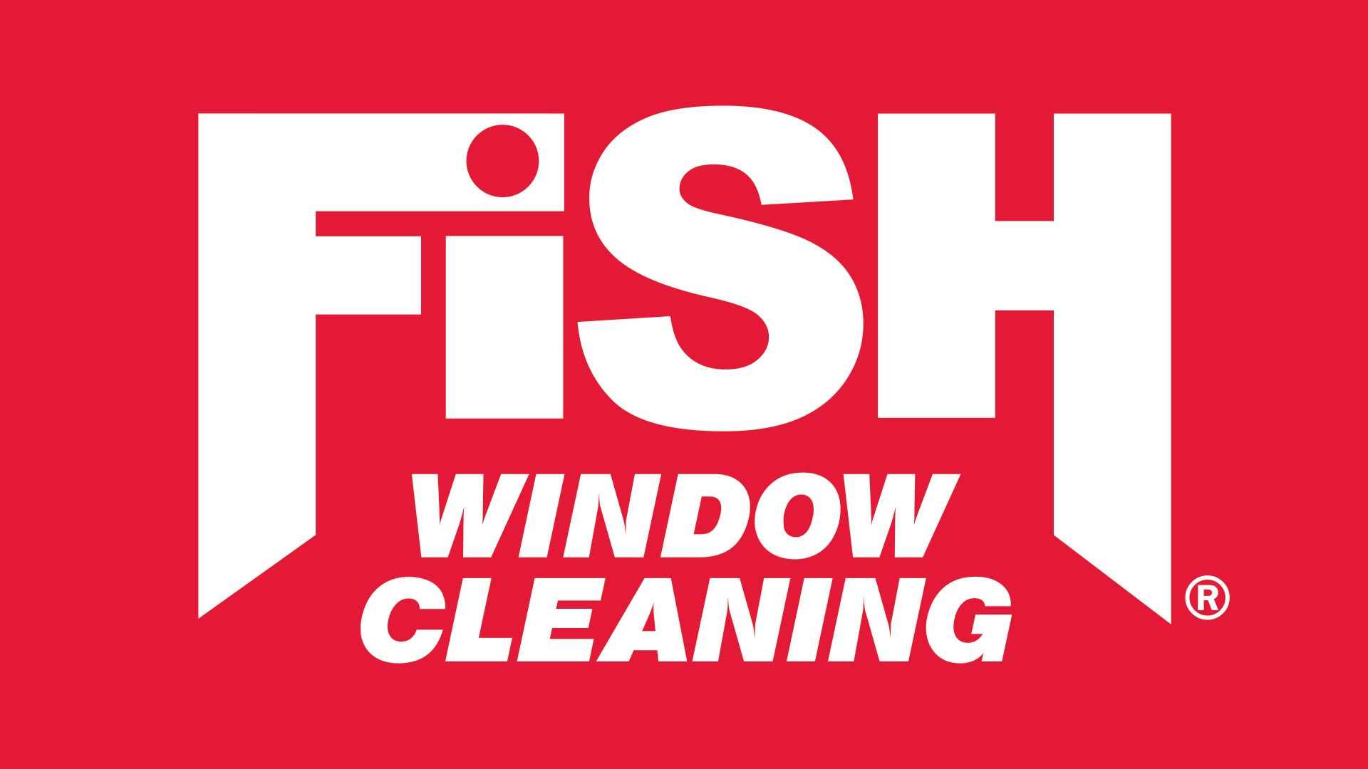 Fish Window Cleaning logo with bold white text on a red background