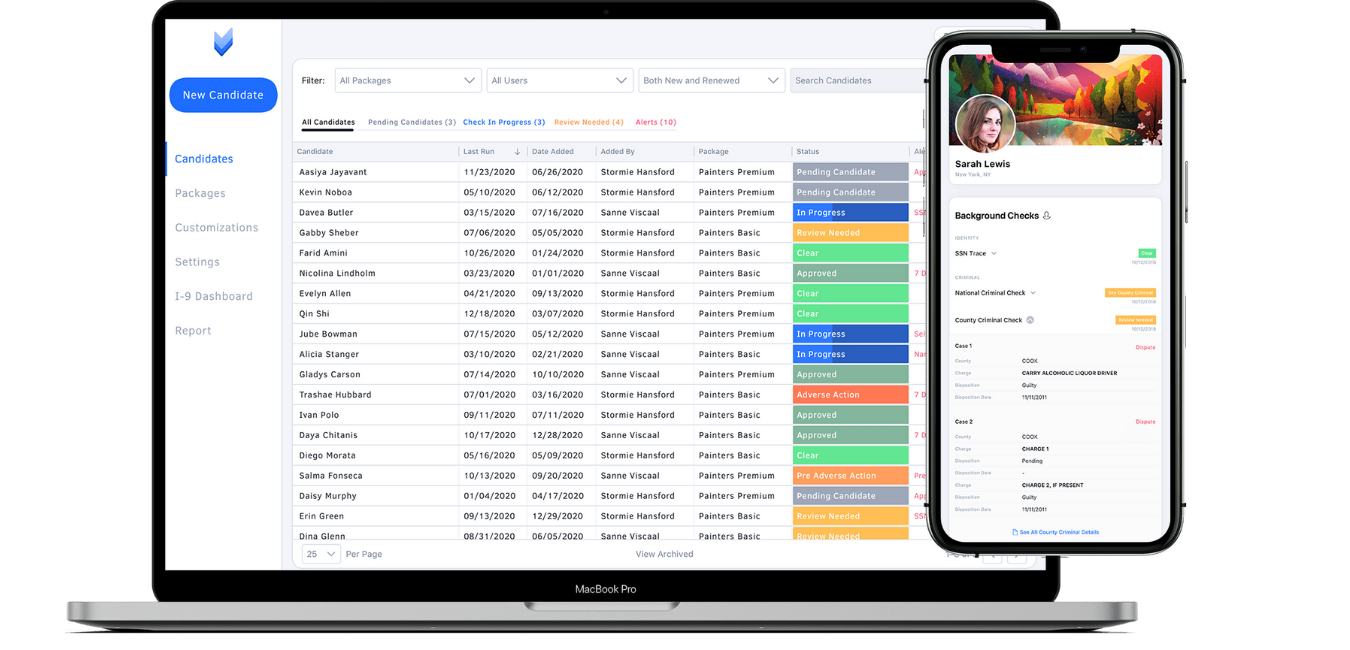 Laptop and smartphone displaying interface with data tables and booking details.