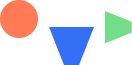 Abstract geometric shapes: an orange circle, blue inverted triangle, and green right-pointing triangle on white background