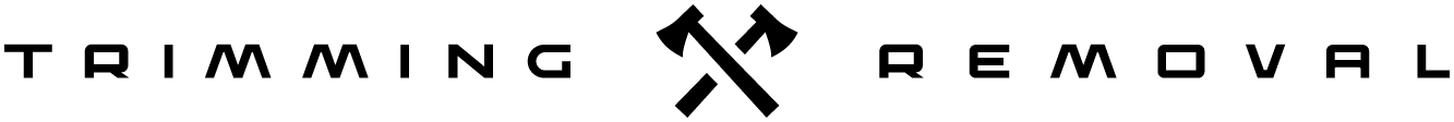 “Trimming Removal” logo with crossed tools icon in black text on white background