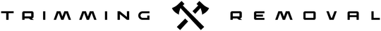 Trimming Removal logo with black crossed tools and text on white background