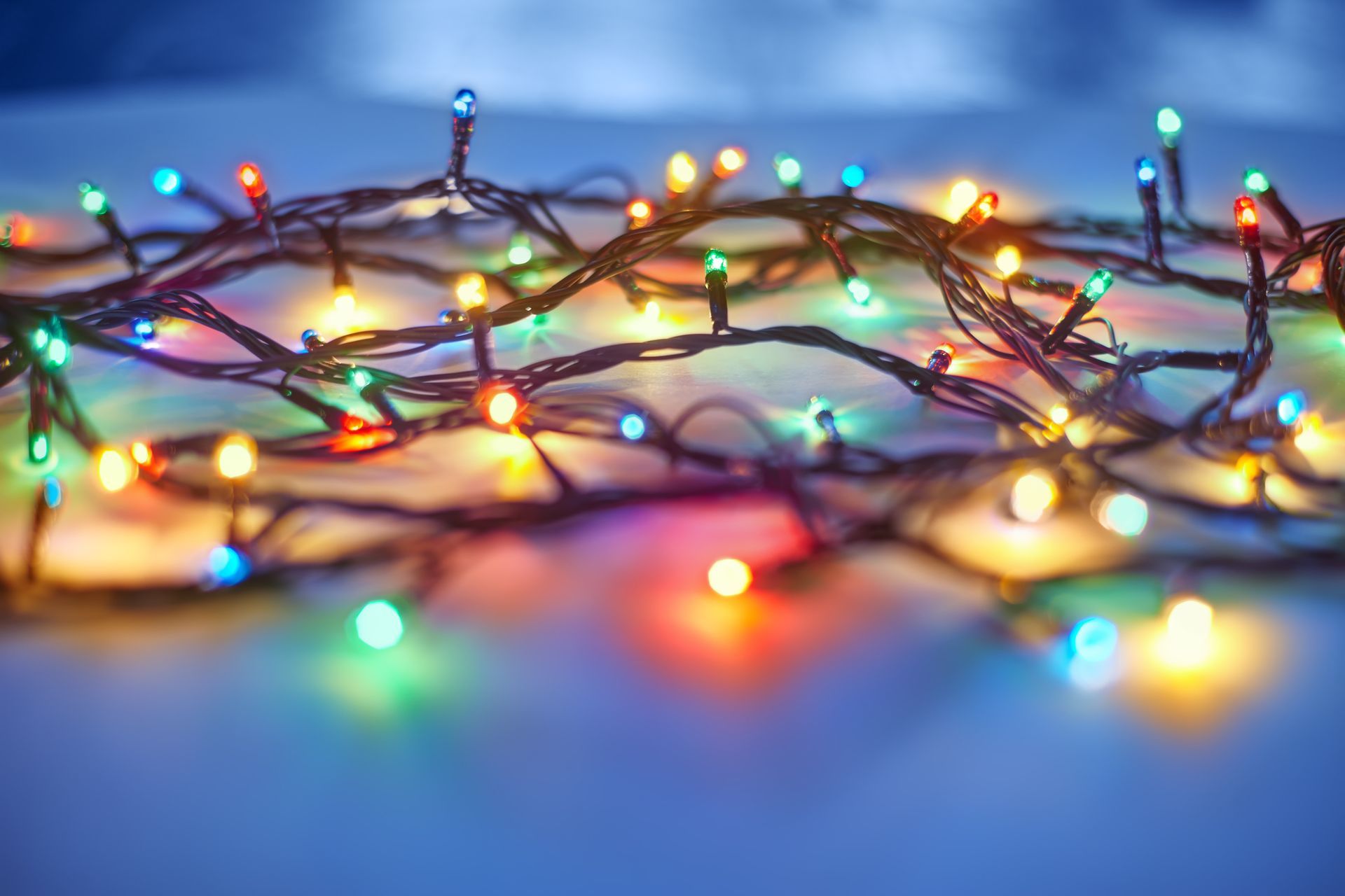 Close up of outdoor holiday lights on a Ross Park home.