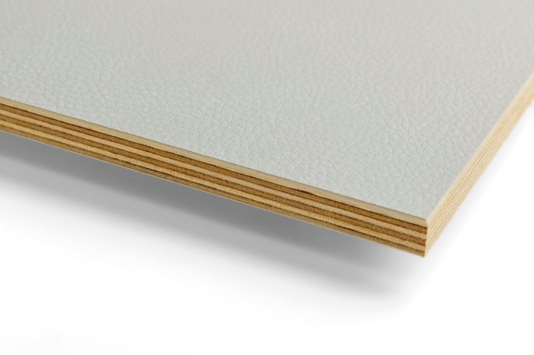 Riga Pattern Birch Plywood Leather light grey