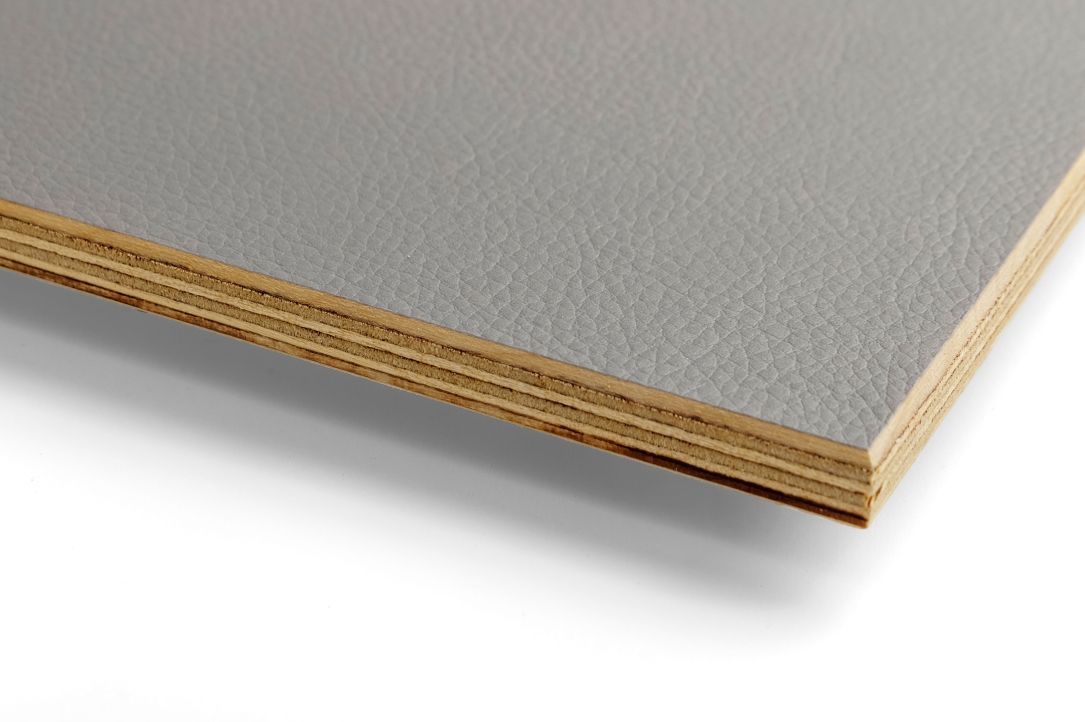 Riga Pattern Birch Plywood Leather silver grey