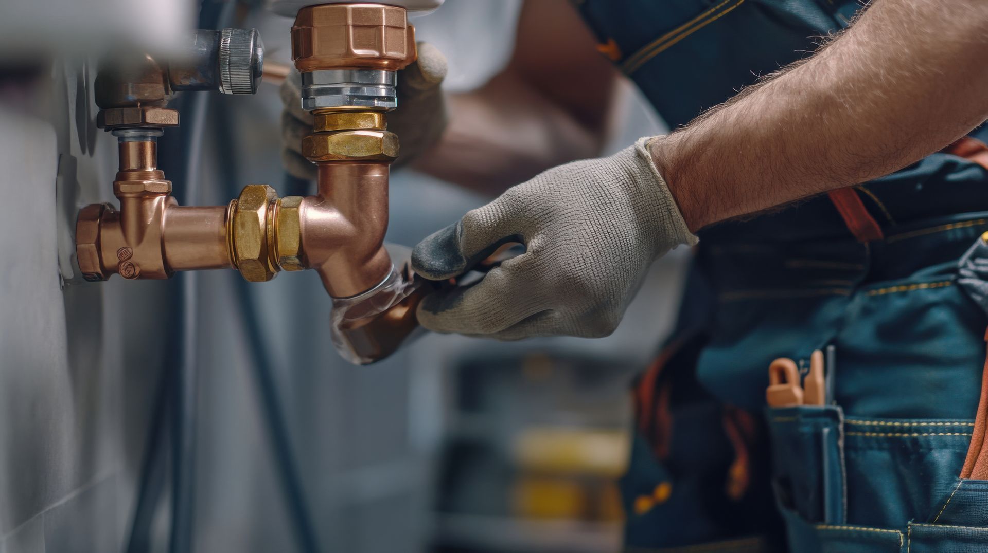 Emergency plumbing contractor installing new water pipes.