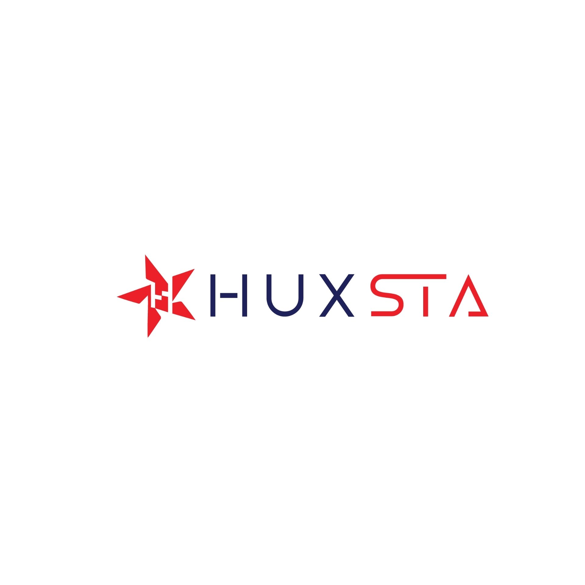 A red and white logo for a company called huxsta