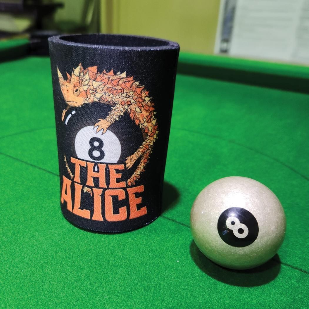 a Pool Table With a Cup That Says the Alice and a Pool Ball — Pinpoint In Darwin, NT