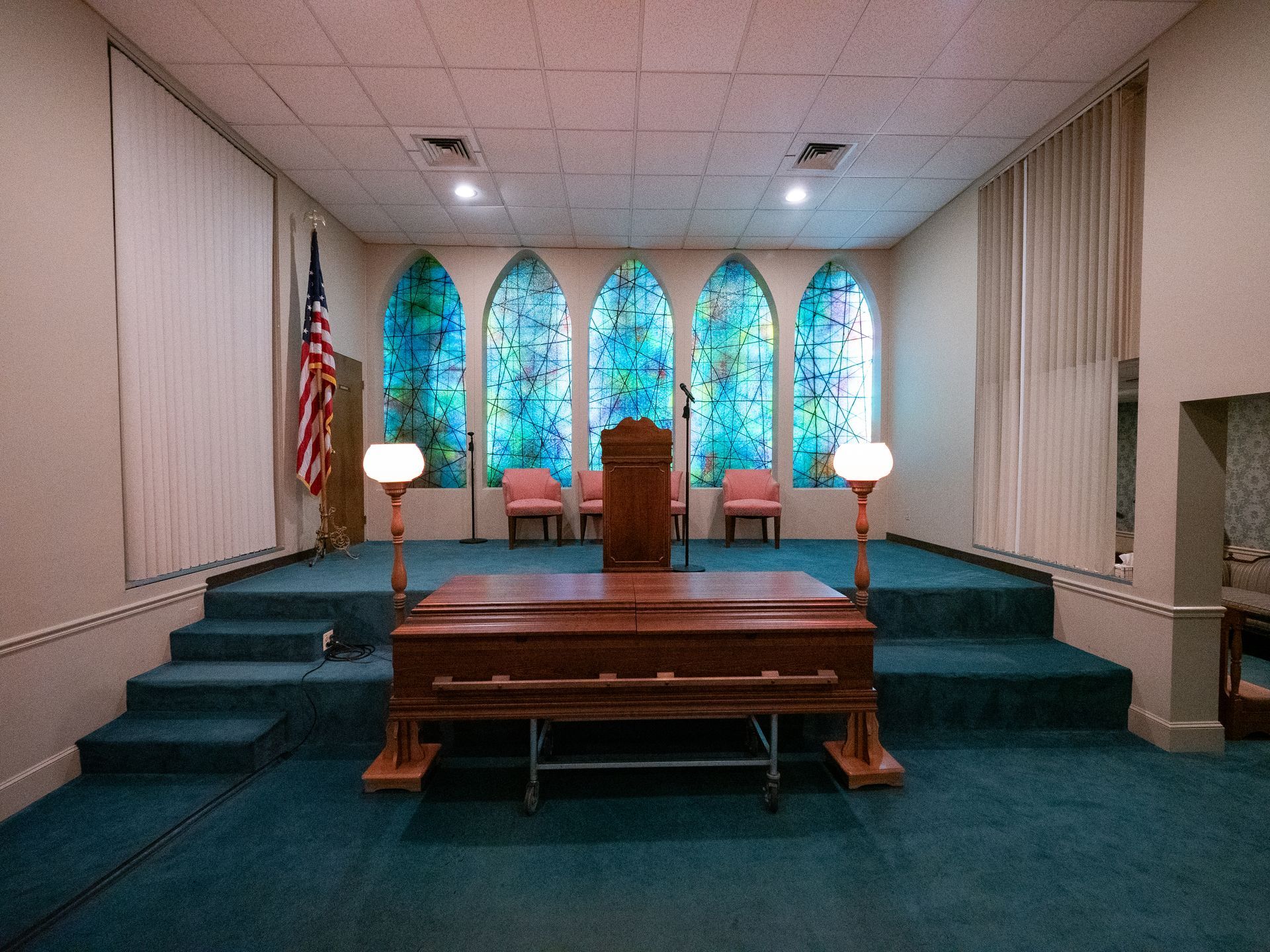 Service room at Lee Funeral Home's Clinton location