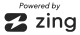 A black and white logo that says `` powered by zing ''.