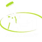 A green and white logo for a company called audio body