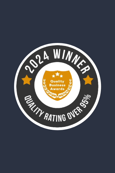 2024 winner badge with orange center, gold stars, and “Quality rating over 95%” text