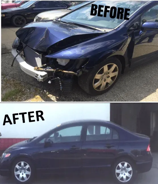 Before and After of A Black Car Restored — Cincinnati, OH — Sora's Sharon Woods Collision Center & Service LLC