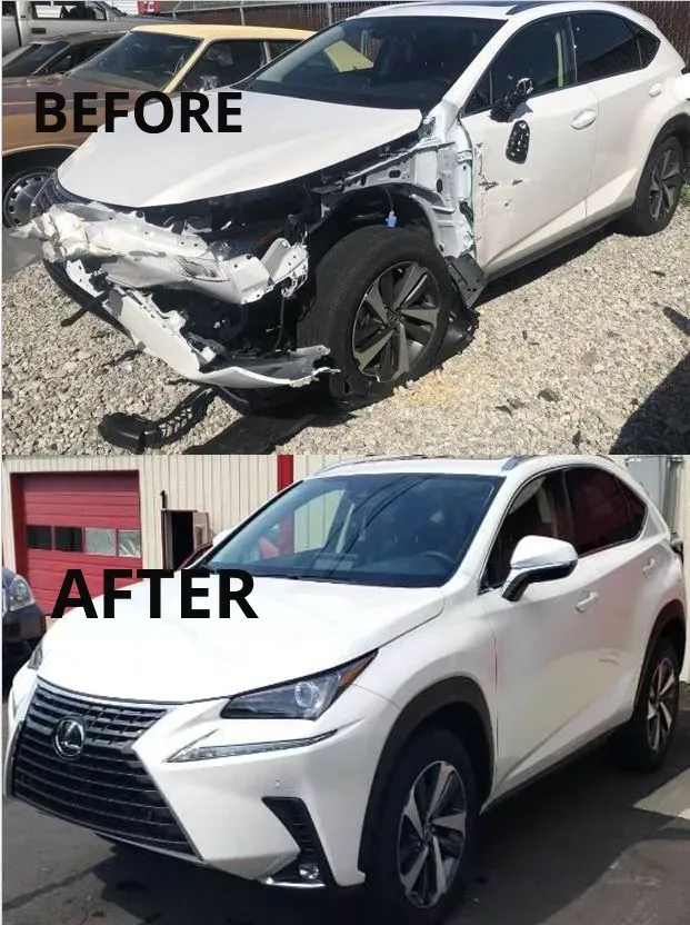Before and After of A Lexus Car Restored — Cincinnati, OH — Sora's Sharon Woods Collision Center & Service LLC