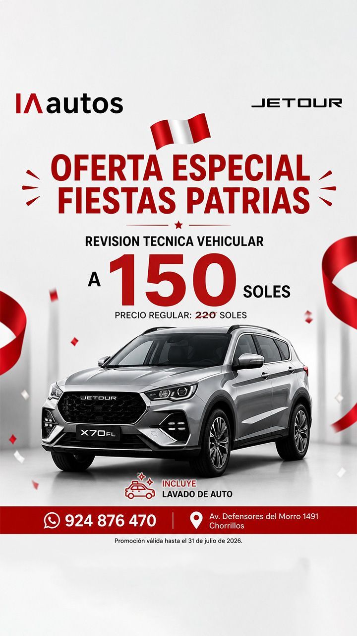 Cartel promocional de un concesionario de coches con un mecánico sonriente, un coche blanco
