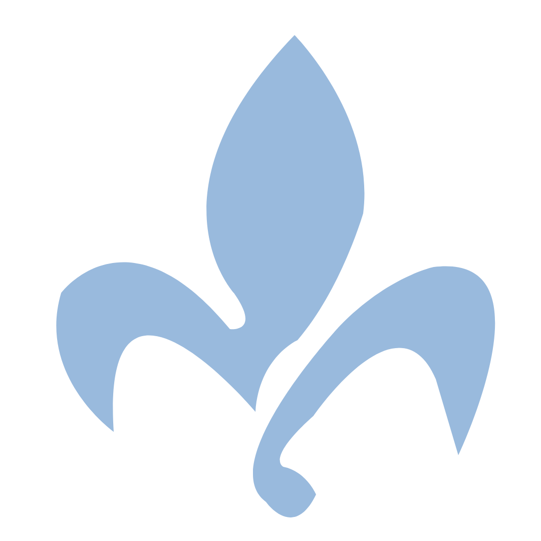 A light blue fleur-de-lis symbol on a white background.