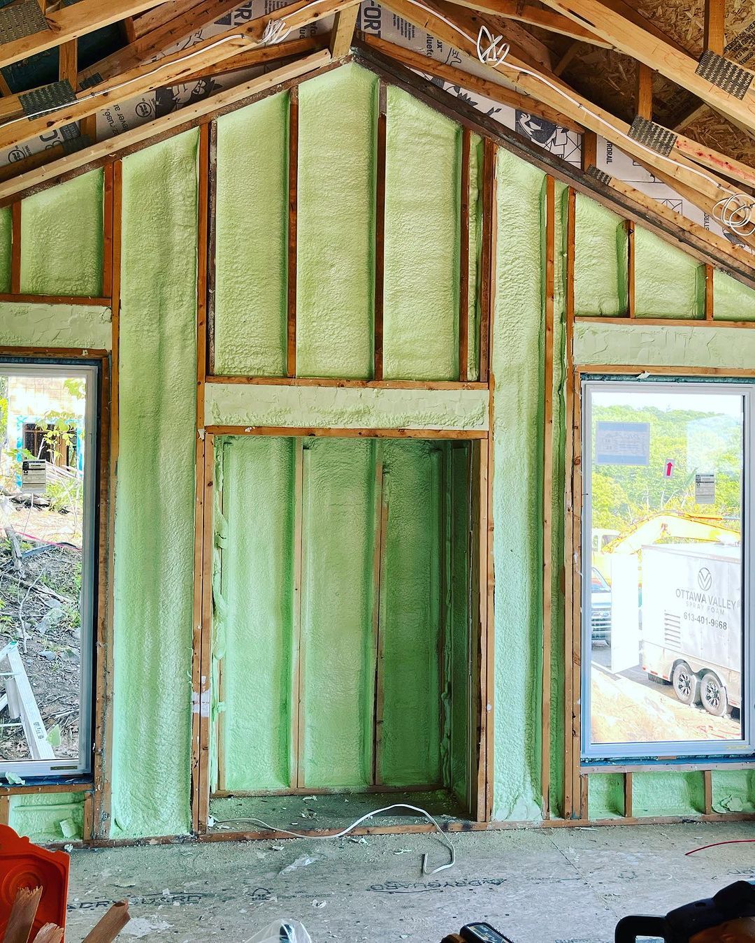 A room with a lot of green foam on the walls