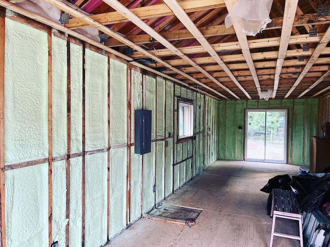 A room with a lot of insulation on the walls and ceiling.