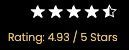 A black background with white stars and the words rating 4.93/5 stars