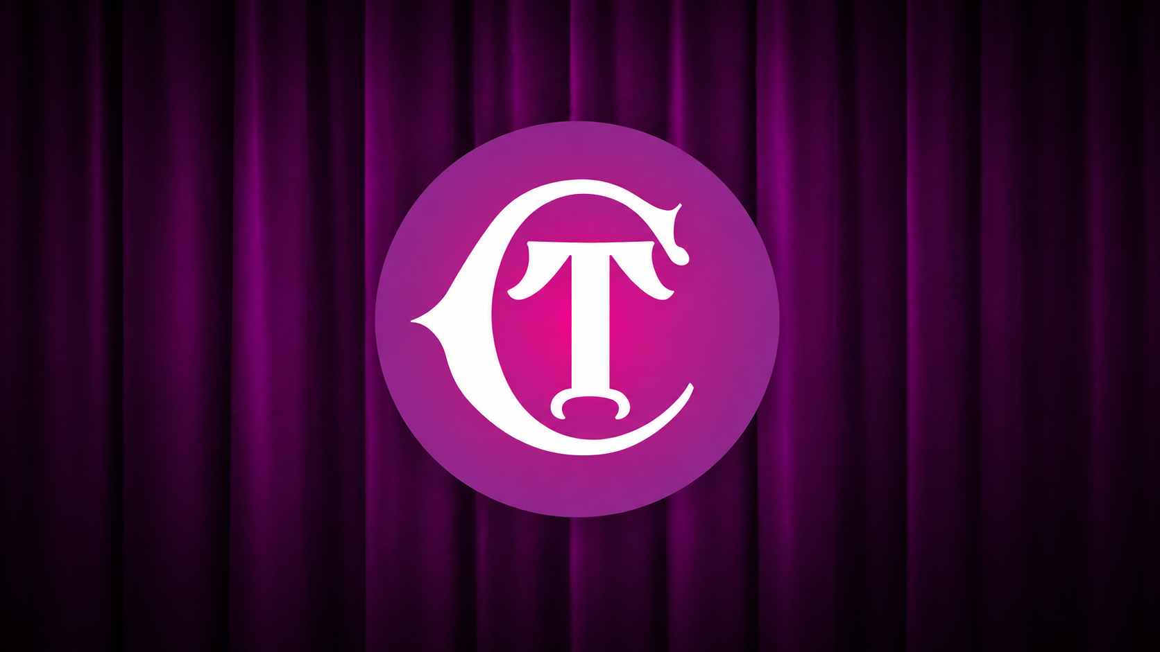 White serif “TC” monogram inside a magenta circle on a dark purple striped background