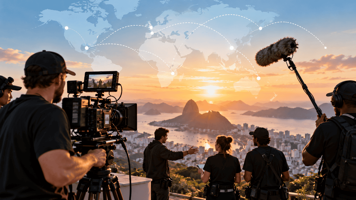 Global video production crew and equipment