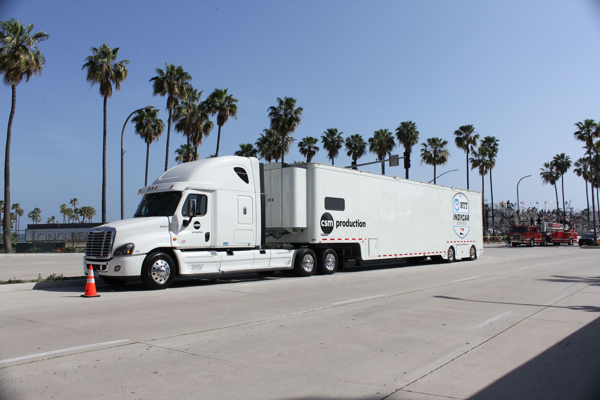 Custom OB Broadcast Truck driving down the road in California