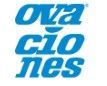 Un logotipo azul para ova cio nes sobre un fondo blanco.
