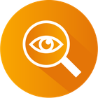 Orange icon of a magnifying glass with an eye inside, suggesting search or visibility.