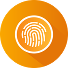 Orange circular fingerprint icon with white fingerprint lines inside a white ring