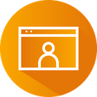 Orange circular icon with a white browser window and user profile symbol inside