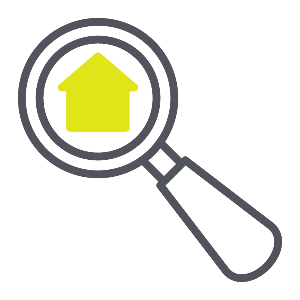 Magnifying glass highlighting a yellow house icon