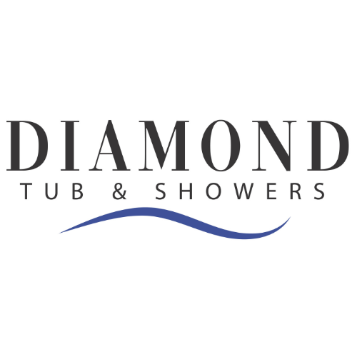 Diamond Tub & Showers logo with blue wave accent on white background