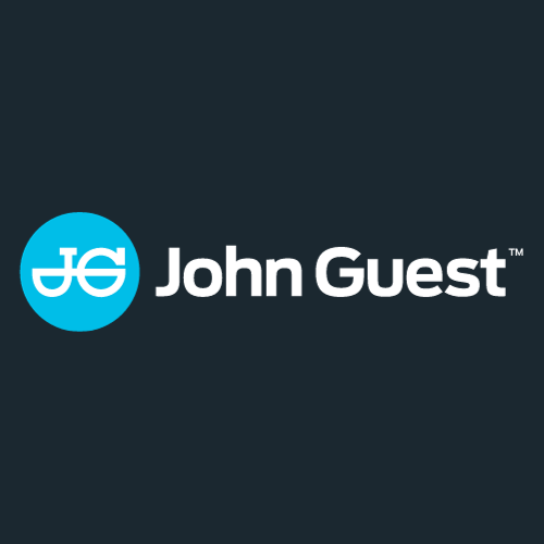 John Guest logo on dark background, with blue icon and white text