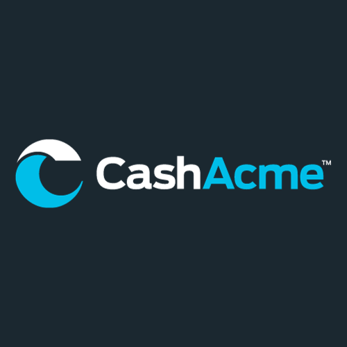 CashAcme logo with a blue-and-white circular icon on a dark background