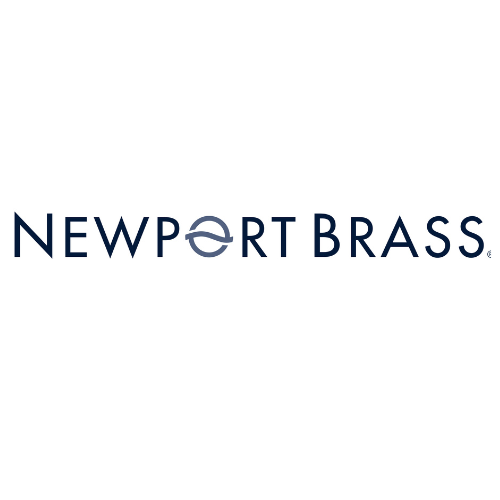 Newport Brass logo in dark blue text on a white background
