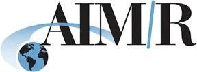 AIM/R logo with a globe graphic and stylized black and blue lettering