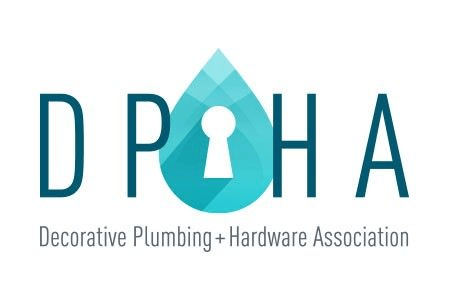 DPHA logo in teal and gray with a decorative keyhole droplet icon and “Decorative Plumbing + Hardware Association” text