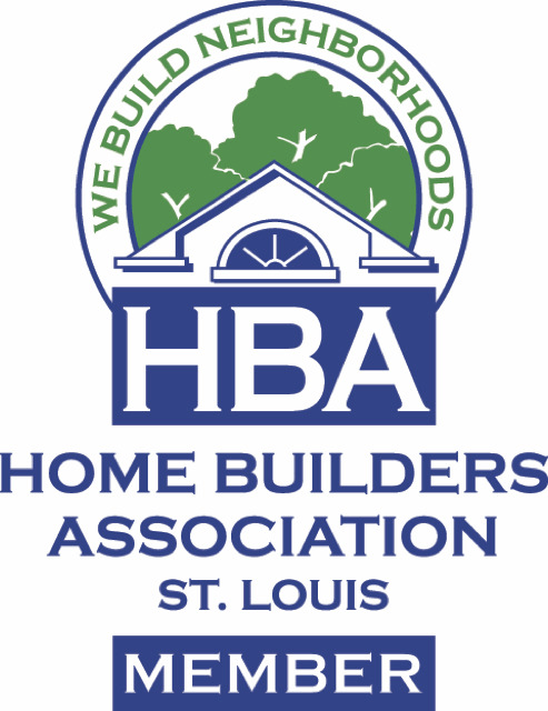 HBA Home Builders Association St. Louis Member logo with green and blue house emblem and “We Build Neighborhoods” text