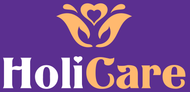 A logo for holicare with a flower on a purple background
