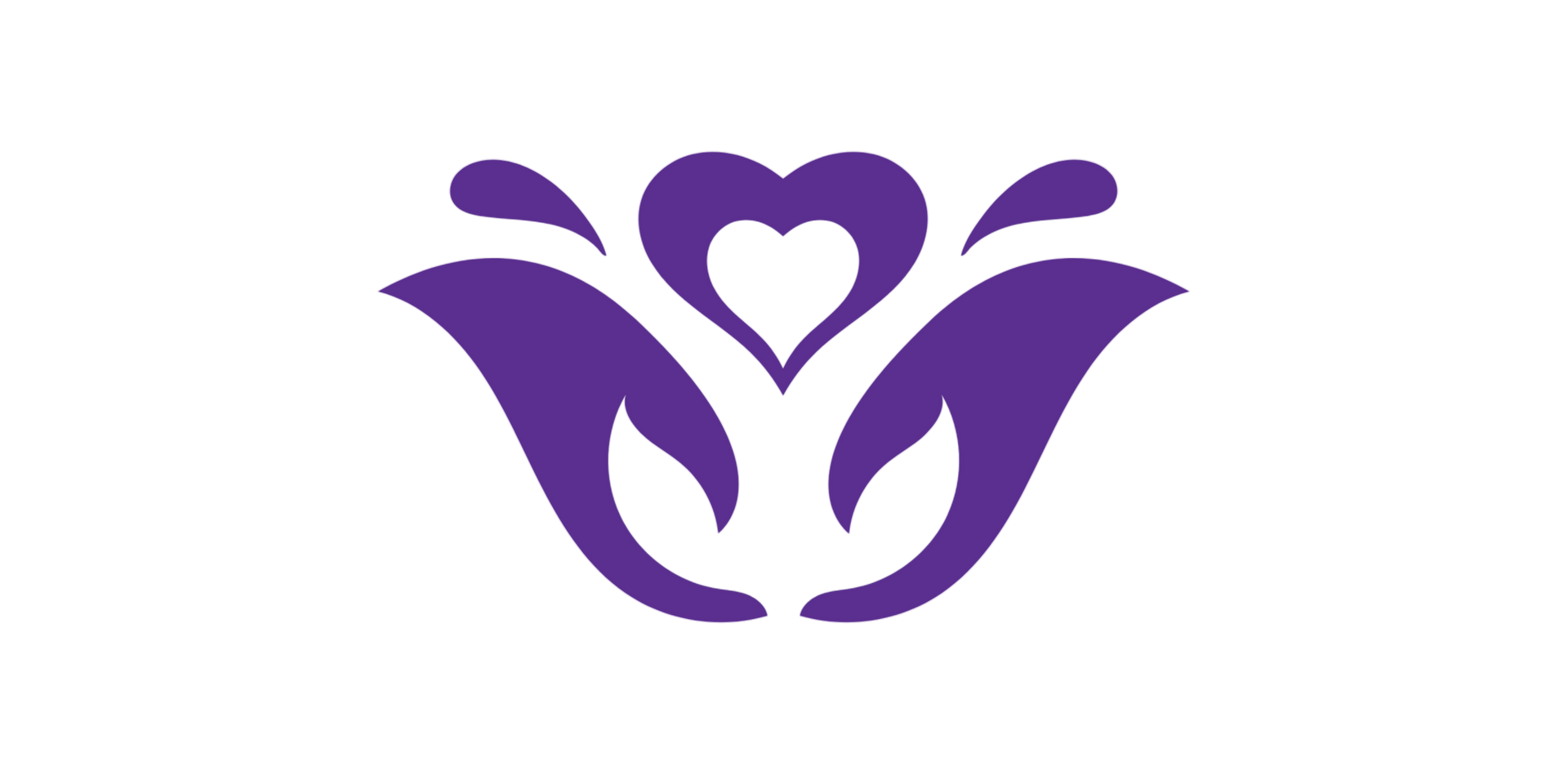 A purple flower with a heart in the middle on a white background.