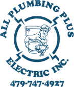 All Plumbing Plus Electric Inc. logo with cartoon plumber and phone number 479-747-4927