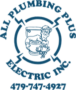 All Plumbing Plus Electric Inc. logo with cartoon plumber and phone number 479-747-4927