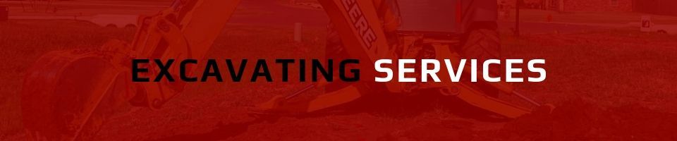 A red-tinted image of an excavator on a construction site with the text