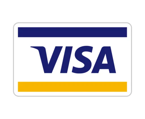 Logotipo de VISA en azul sobre una tarjeta blanca con una franja amarilla