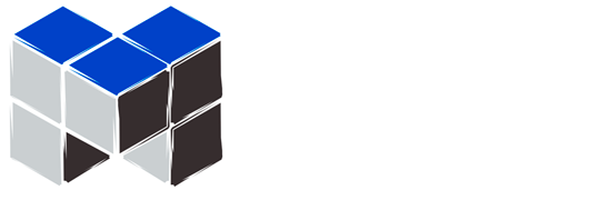 Blue and gray geometric cube logo on a white background