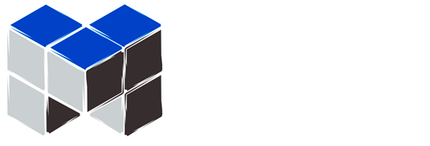Blue and gray geometric cube logo on a white background