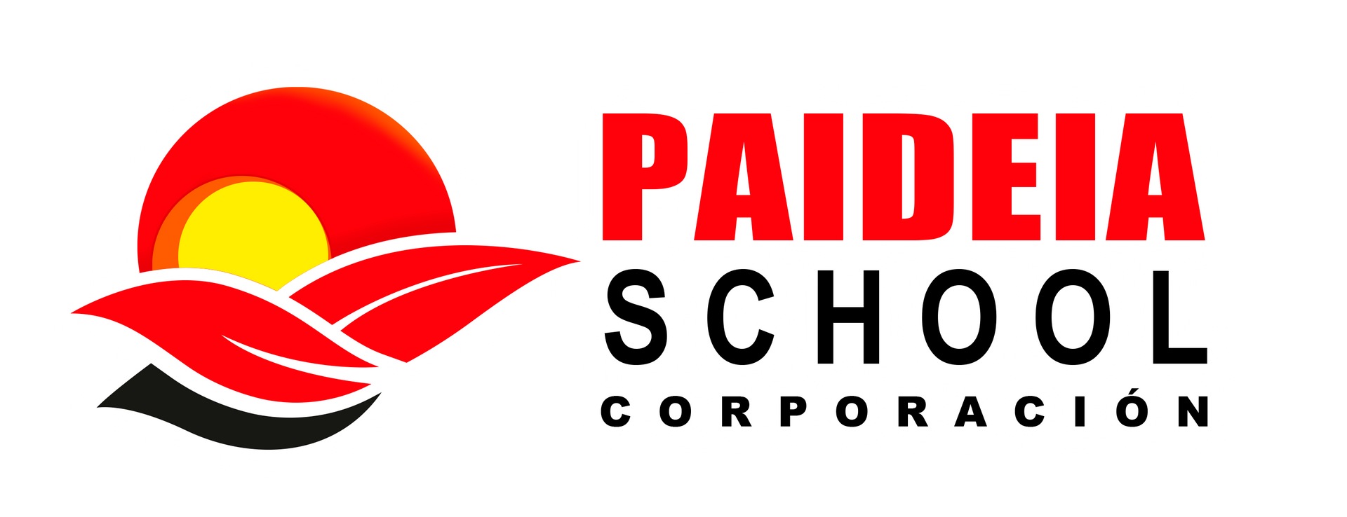 Un logotipo para la corporación escolar depaideia con un sol y hojas