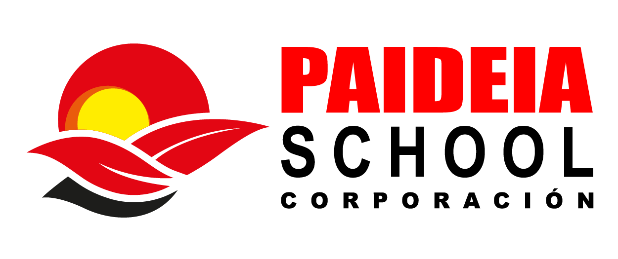 Un logotipo para la corporación escolar depaideia con un sol y hojas