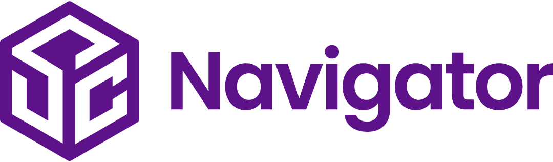 Purple Navigator logo with geometric hexagon icon and wordmark