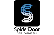 SpiderDoor Self Storage App logo with stylized blue and white “S” on black background