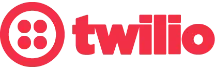 Twilio logo in red with circular icon and lowercase wordmark on white background